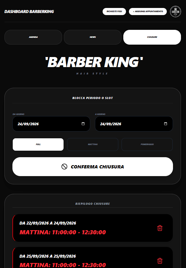 Dashboard Admin: Chiusure