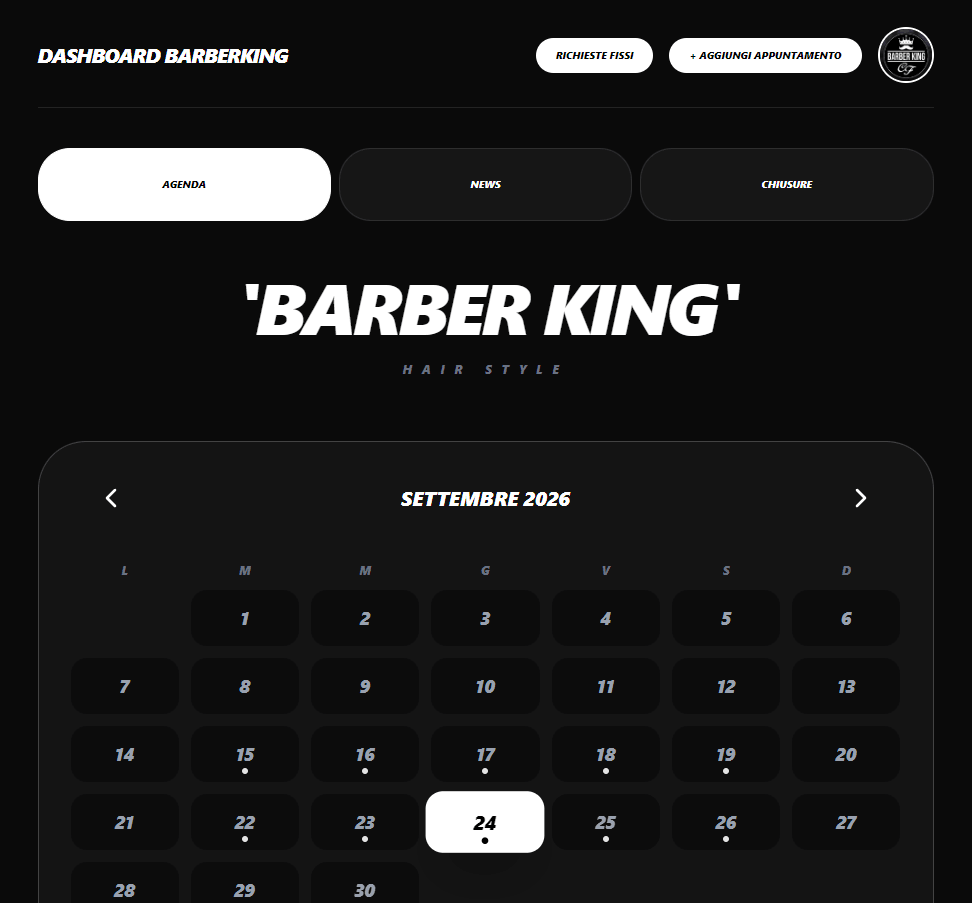 Dashboard Admin Barber King: Calendario e Agenda